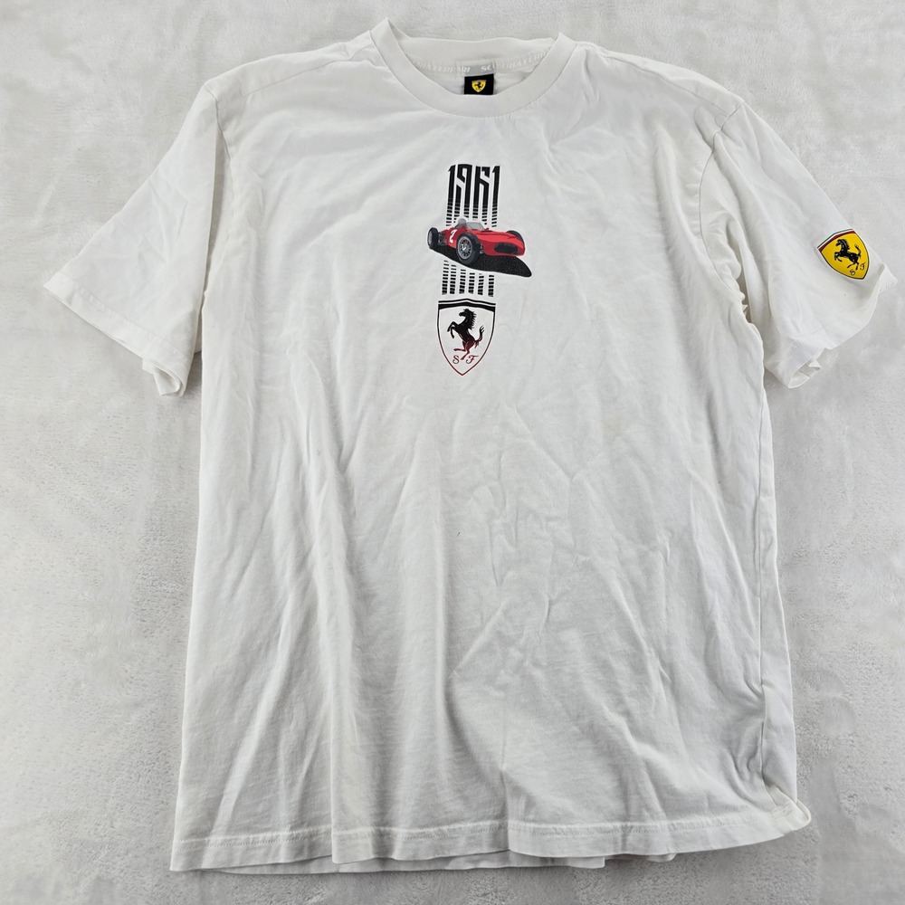 Puma Ferrari T-Shirt Mens M Tee White Scuderia 1961 Graphic Racing‎ 626249-02